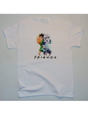 Gon And Killua White Graphic Tee with Anime Friends Design